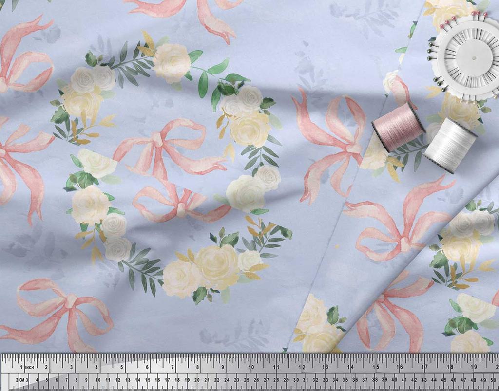 Soimoi Зеленая лента из креповой ткани и венок из белой розы Цветочные принты на ткани по метрам 42 дюйма