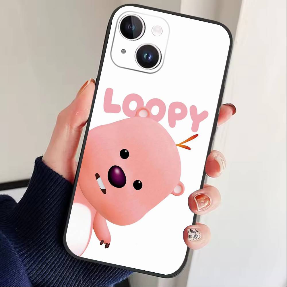 Милый Мультяшный Чехол L-loopy для iPhone 16,15,14,13,12,17,Pro Max,Plus Силиконовый Черный Чехол