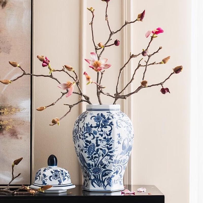 Hand-Painted Blue & White Porcelain General Jar Vase