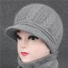 Шапка с утиным язычком для пожилых людей, осенне-зимняя шерстяная шапка с кроликом, вязаная теплая шапка-горшок для матери среднего возраста с бархатом