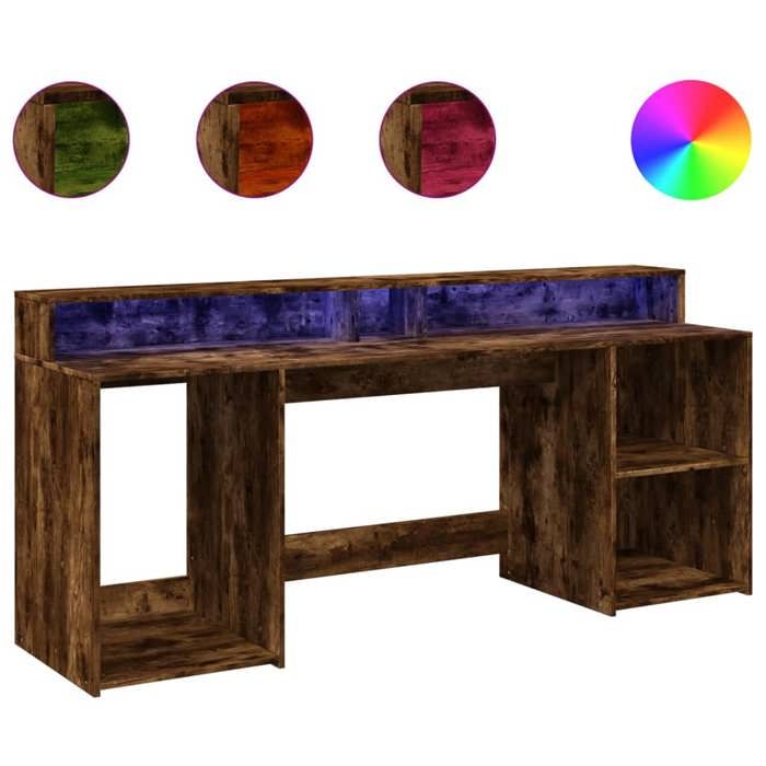 VidaXL Bureau et lumières LED chêne fumé 200x55x91cm bois d'ingénierie, bureau d'écriture, bureau d'ordinateur, bureau à 3309442