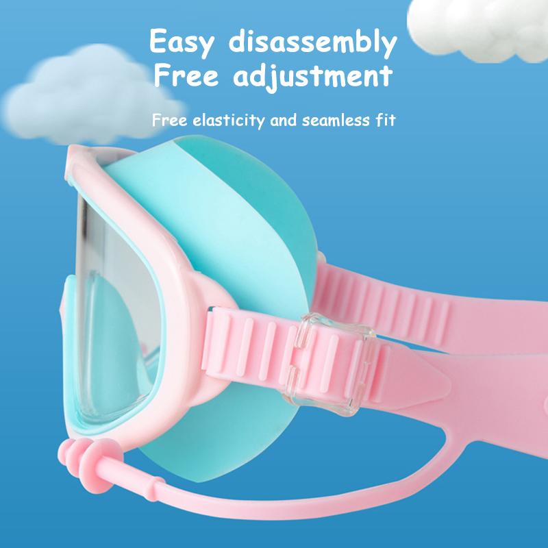 Детские плавательные очки с большой оправой и берушами, детские противотуманные плавательные очки для мальчиков и девочек, очки для бассейна и пляжа, плавательные очки