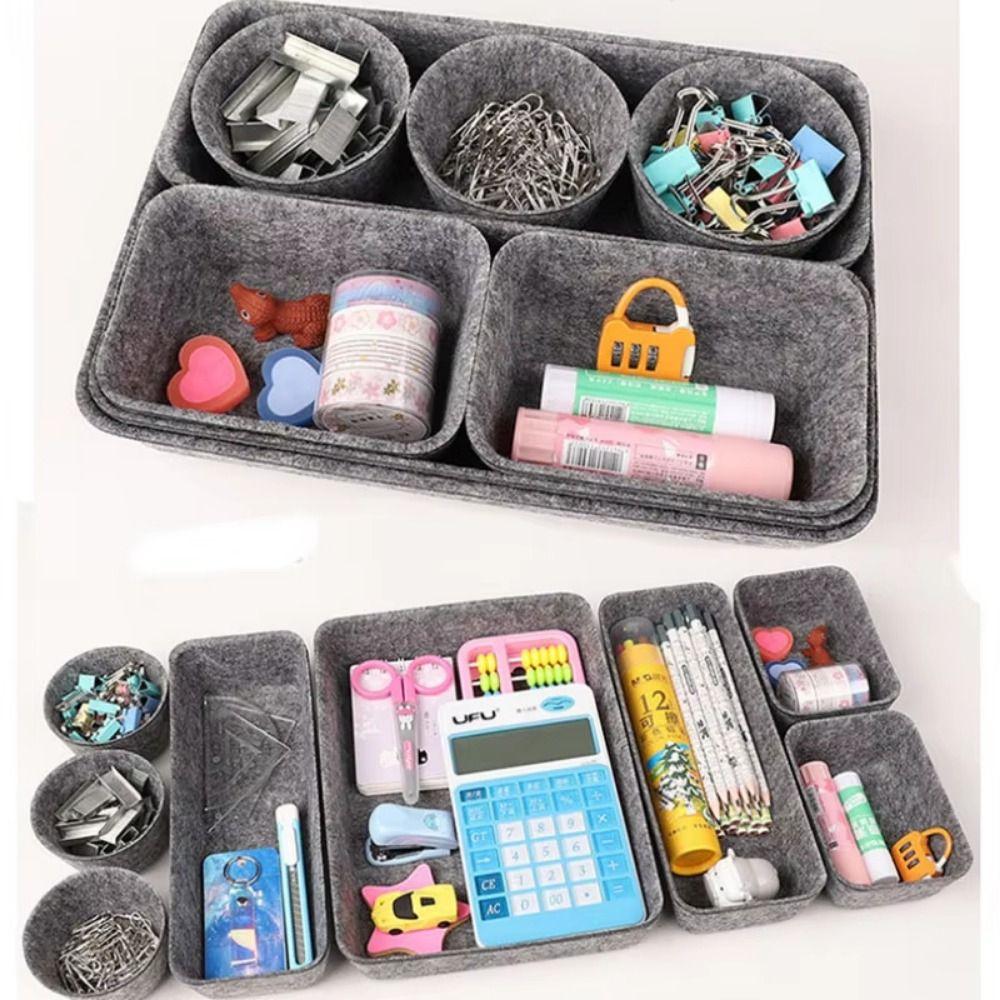 8Pcs/Set Space-Saving Felt Storage Box Set Seamless Desktop Sundries Box Closet Organizer