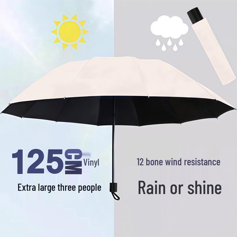 Twelve-Bone Oversized Women's Umbrella: Black UV Protection for Sun & Rain