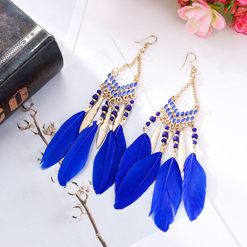 High-Value Feather Earrings Bohemian Long Tassel Photo Women'S Ear Hooks Personalized Earrings