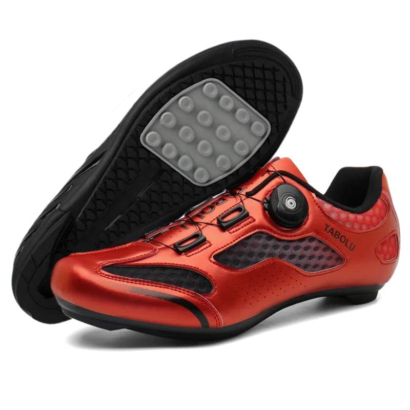 Cycling Shoes with Rotating Buckle - Breathable Unisex MTB Shoes Non-Slip Nylon Outsole Durable Leather Outdoor Riding Shoes