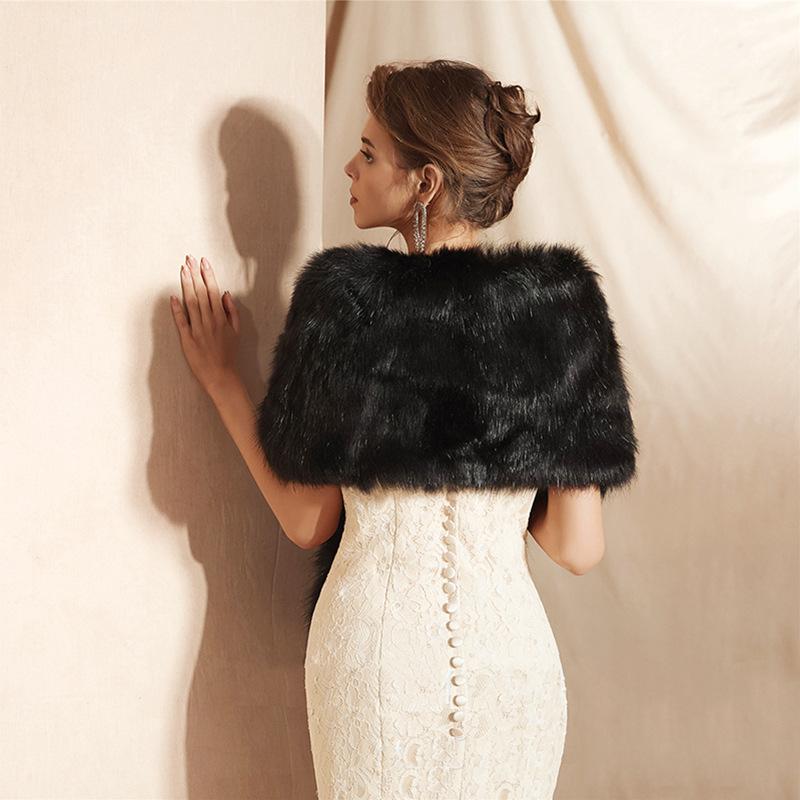 Beige Bridal Shawls Winter Faux Fur Wraps Wedding Party Evening Women's Wrap With Pure Color For Wedding