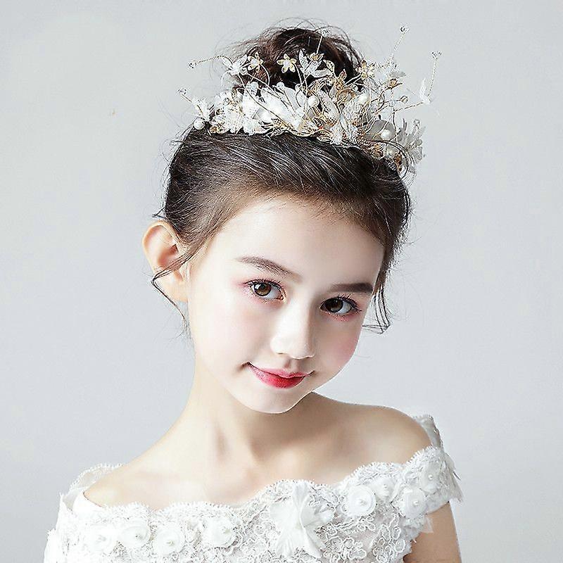 Children's Crown Headpiece, Princess Crown, Handmade White Fabric and Feather Headband