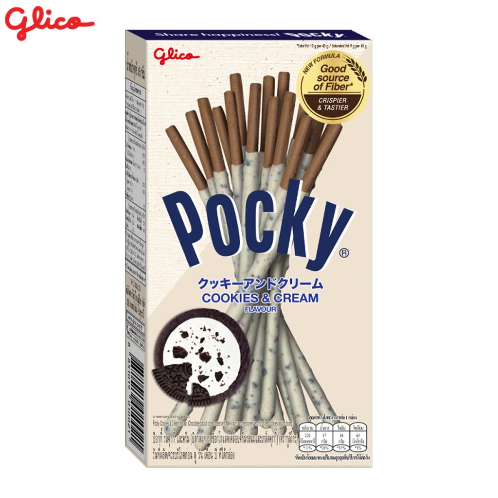 Glico Pocky Triple Happiness Set, Biscuit Stick Coated with Milky Matcha & Cookies & Cream & Chocolate & Strawberry, Total 12 Pcs - Thai Snack