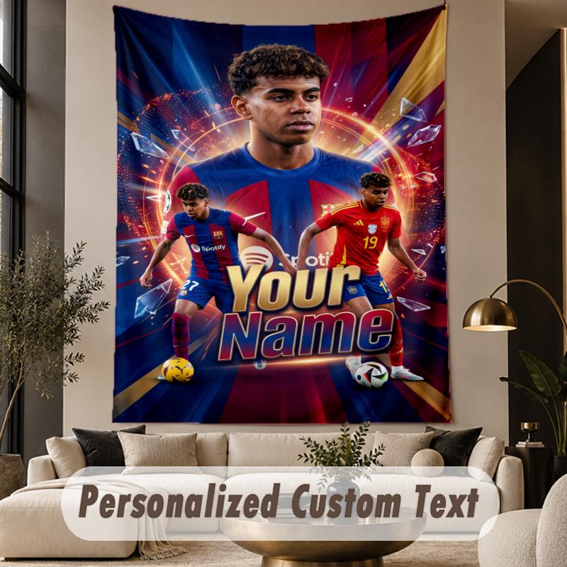 Custom Text Tapestry Lamine Yamal Print Wall Tapestry Indoor Living Room Wall Decor