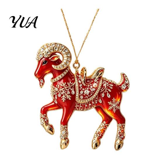 Durable Hanging Collection Acrylic Goat Christmas Tree Pendant, Decorative Ornament with Xmas Pendant Rhinestone, Golden Cord for New Year Party