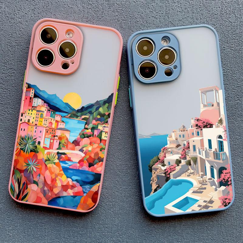 Чехол для телефона «Городской приморский городок» для iPhone 16 15 14 13 12 11 Pro Max Mini X XS XR SE 7 8 Plus Ударопрочный матовый жесткий чехол Fundas