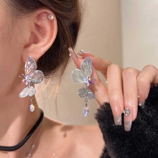 1 пара женских серег, инкрустированных кубическим цирконием, серьги в форме бабочек, серьги-пусеты для свидания, ювелирные аксессуары