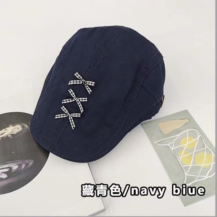 Trendy Retro Womens Beret Hat With Bowknot Cotton Blend Newsboy In Black Fall