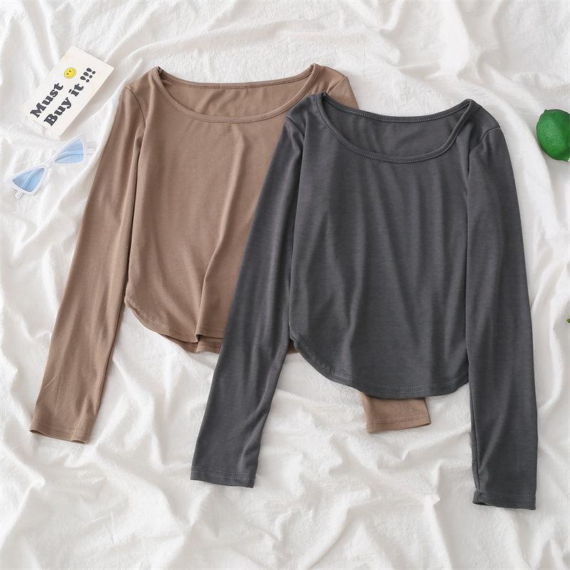 Однотонная футболка с квадратным воротником, базовая женская футболка с длинным рукавом, повседневная майка, тонкий женский укороченный топ, модная футболка Y2k, уличная одежда