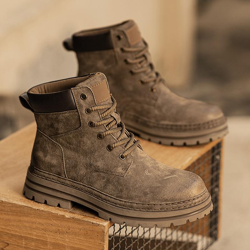 Fashion All-match Non-Slip Ankle Boots Male Lace-Up Men Boots Men's High Top Leather Shoes Winter Fashion Walking Boots Outdoor Sneakers