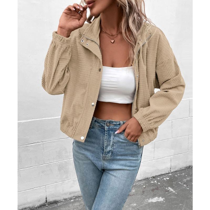 Women S Stand Collar Single Breasted Corduroy Solid Casual Jacket