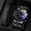 Fashion Men Stainless Steel Watches Calendar Quartz Wristwatches Luxury Business Watches Mens Bracelest Watches
