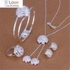 Street All-match 925 Sterling Silver Flower Bangle Rings Bracelet Necklace Stud Earring for Women Jewelry Set Fashion Party Gift