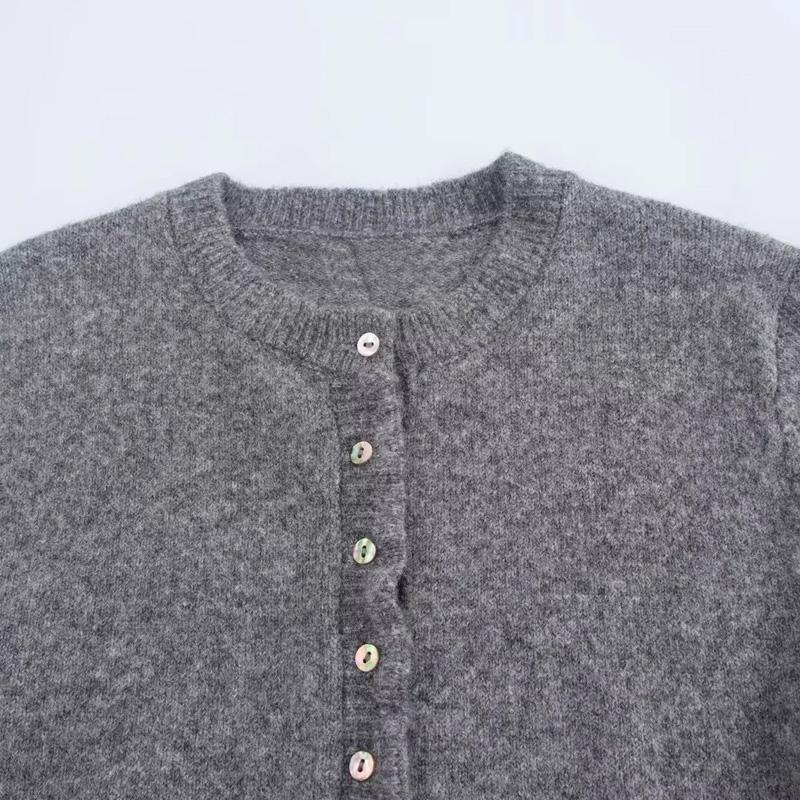 Sweater Cardigans Ruffle Long Sleeve Knitted Cardigan For Women Autumn Bolero Knitwears Button-Down Bluey Gray Cardigan