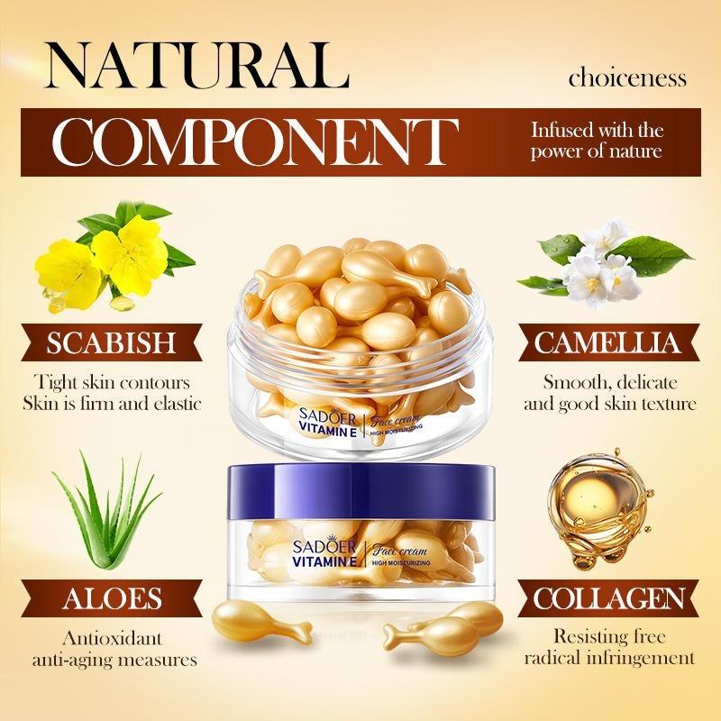 Увлажняющий крем-эссенция с витамином Е вечерней примулы. Капсулы с эссенцией для длительного увлажнения и питания.. Крем для гладкой кожи