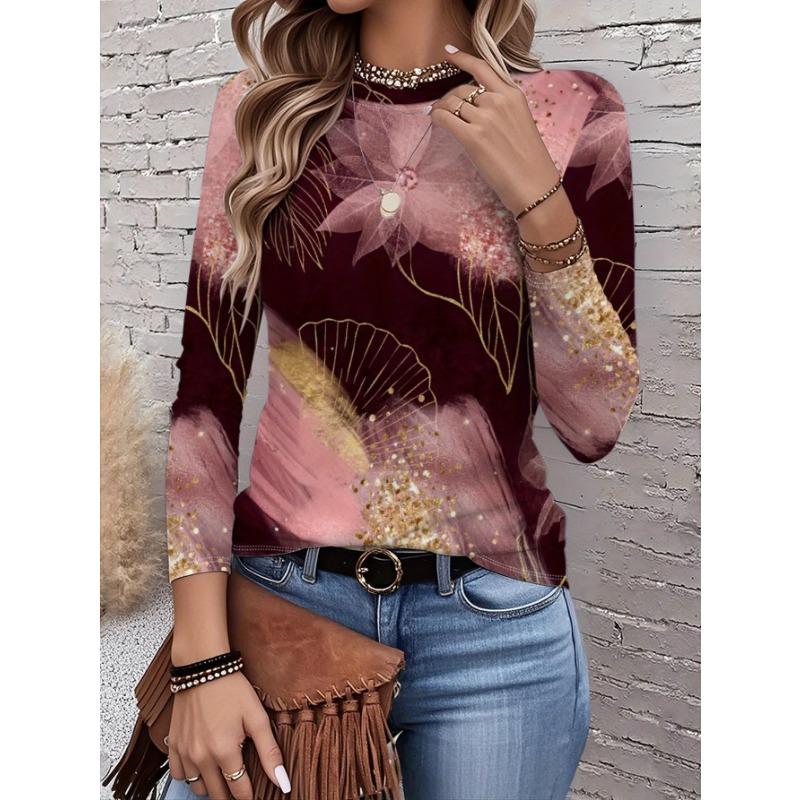Women's T-shirt 3D Retro Marble Print Fashion Long Sleeve Round Neck Regular Top Holiday Weekend Spring Autumn