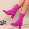 Women's Glove Chunky Mid Heel Ankle Boots Pointed Toe Knit Sock Calf Booties Casual Warm Shoes for Women Comfortable Block Heels Walking Boots Shoes