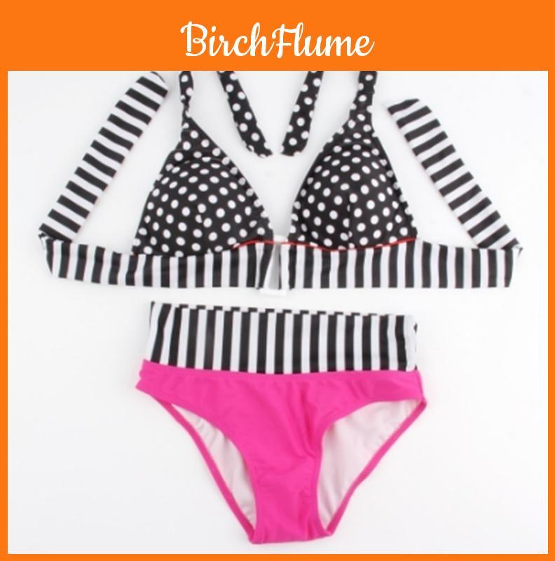 Chic And Sexy Women Swimwear Bathing Suit With Dotted Fringe And Stripe Design