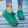 Faux Suede Sneakers Woman Design Light Weight Slip-on Flat Moccasins Ladies Low Top Lace-up Walking Shoes
