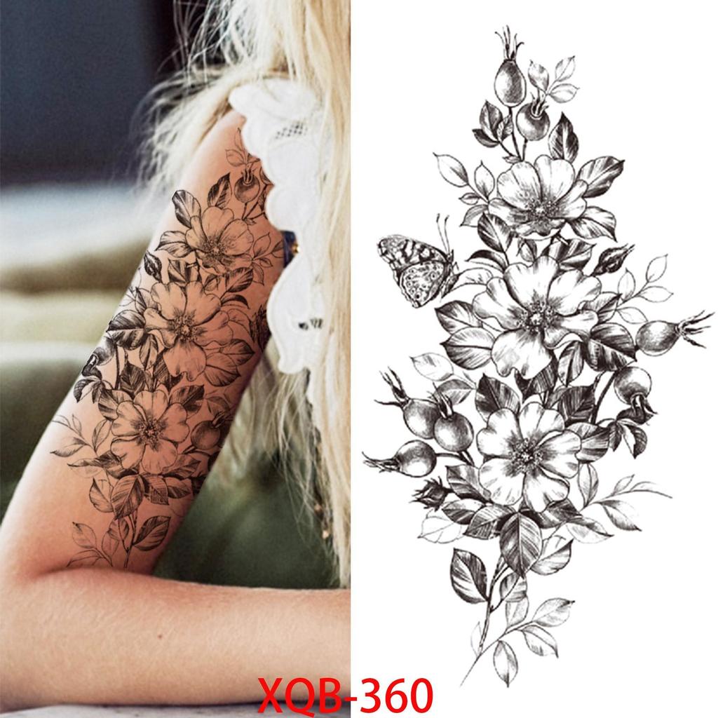 1 ШТ. 210*114 ММ Сексуальный Цветочный Узор Временные Татуировки Черной Розы для Женщин Водонепроницаемые Поддельные Татуировки для Рук Боди-Арт Рукав Наклейка Для Тела