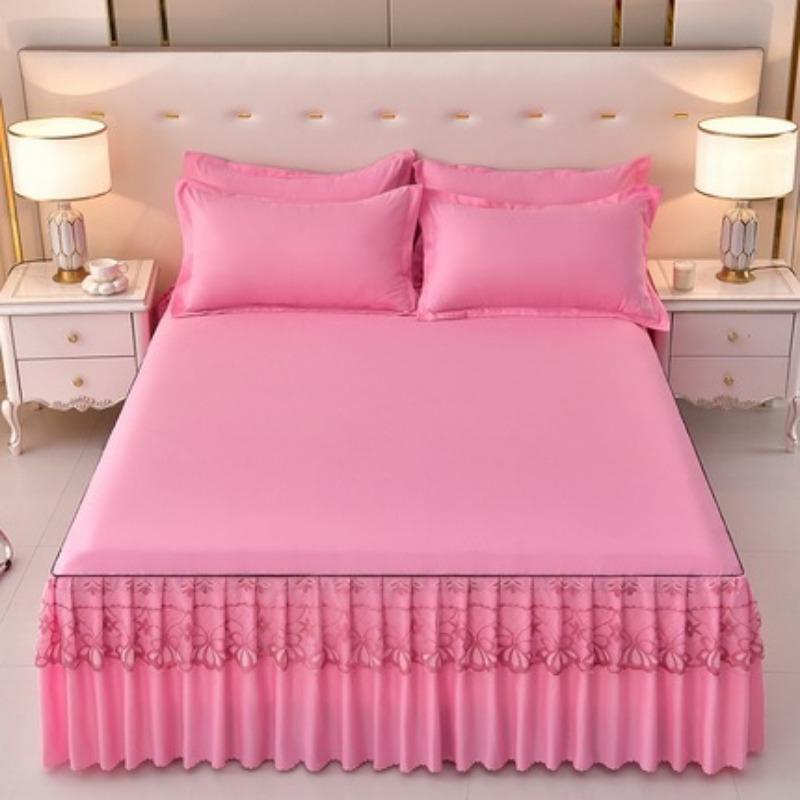 Lace Bed Skirt Bedspread Single Piece Ruffled Solid Color Bedspread Single Layer Brushed Princess Style Three-Piece Set