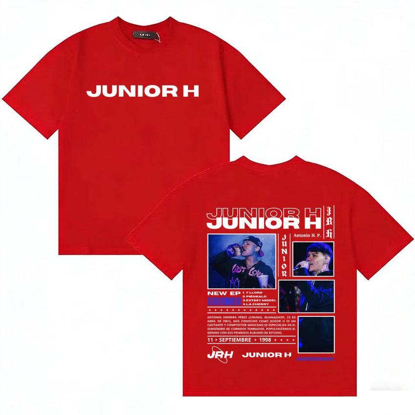 Streetwear Rapper Junior H New Album Tour T Shirt Unisex Women Short Sleeve Gothic Double Sided Print Hip Hop Casual Y2K Tee Unisex