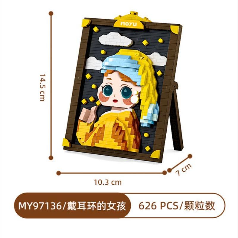 Famous Painting Series Building Blocks Girl Wearing Pearl Earrings Oil Painting Room Decoration Girl Gift Building Blocks