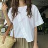 Женская блузка большого размера, летняя шикарная рубашка с коротким рукавом, корейская мода, круглый вырез, топы Harajuku, повседневная свободная туника