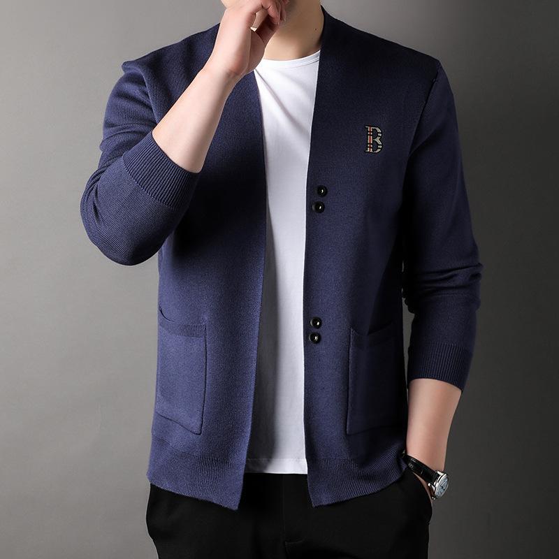 Spring and Autumn New Men's Cardigans for Young and Middle-aged Casual Men's Knitted Sweaters with Pockets Solid Color Cardigan Jackets for Men