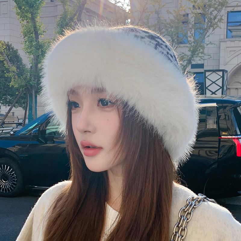 Imitation Mink Fur Straw Hat Women's Autumn and Winter Plush Bucket Hat Warm Ear Protection Mongolian Hat Basin Hat