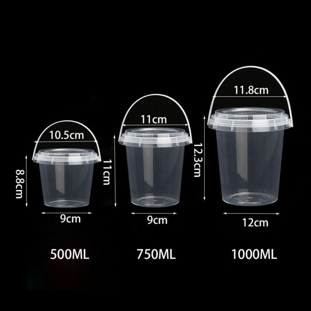 10pcs 500/750/1000ml Ice Cube Bucket with Lid Food Storage Jar Milk Tea Bucket Milk Tea Shop