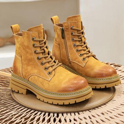 Женские ботинки, Женская обувь, Ботинки на молнии сбоку, Толстоподошвенные ботинки на высоком каблуке