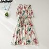 Dimanaf Женское летнее стильное платье 2024 года, льняное элегантное длинное платье с цветочным принтом, шляпа, большой размер, пояс, свободное платье
