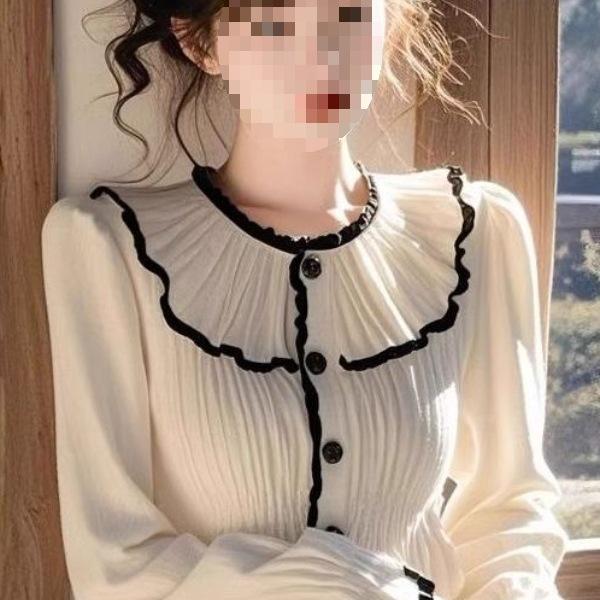 Женская рубашка в французском стиле с рюшами и длинным рукавом – Универсальная для весны и осени