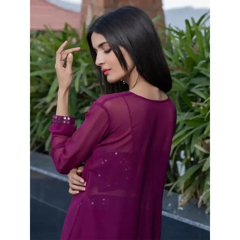 Women Georgette Ethnic Top Palazzo Ethnic Jacket Set Indian Pakistani Party Wear VF-20162