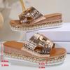 Fashion Platform Wedge Sandals for Women 2025 Summer Square Toe Thick Bottom Slippers Woman Plus Size Rivets Decor High Heel Sandles New