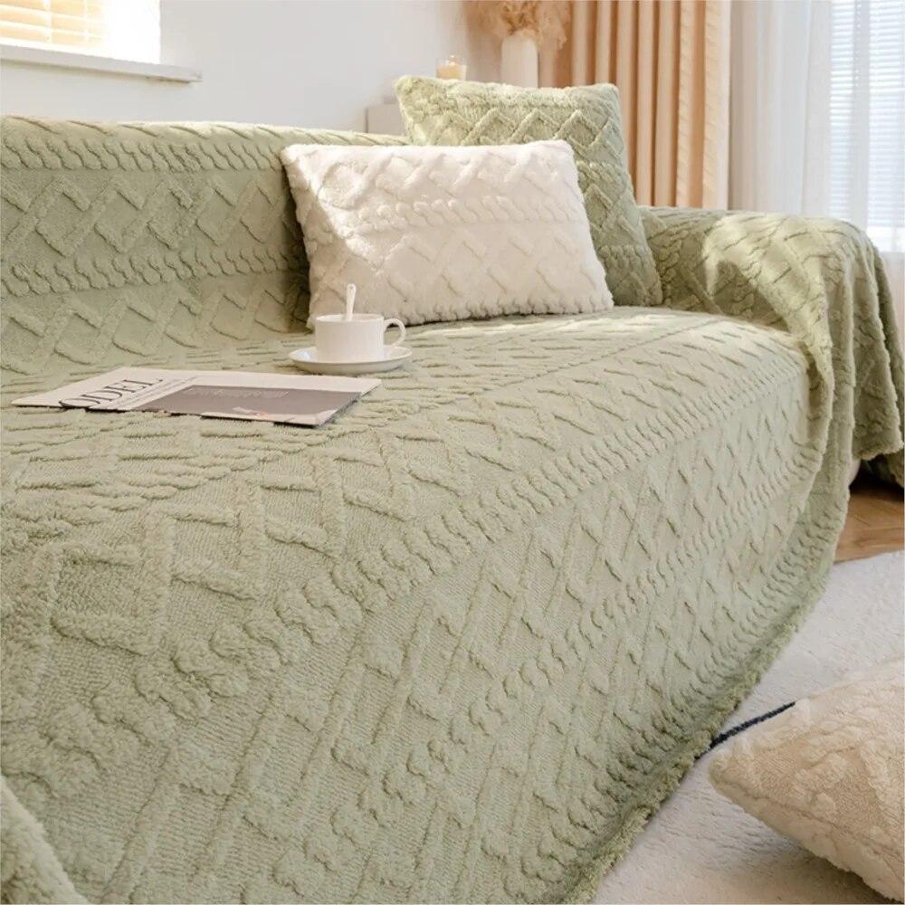 Faux Cashmere Sofa Blanket Cover Nordic Style Knit Plaid Throw Tassels Bedspread Golden Blanket for Spring Two-seat Sofa