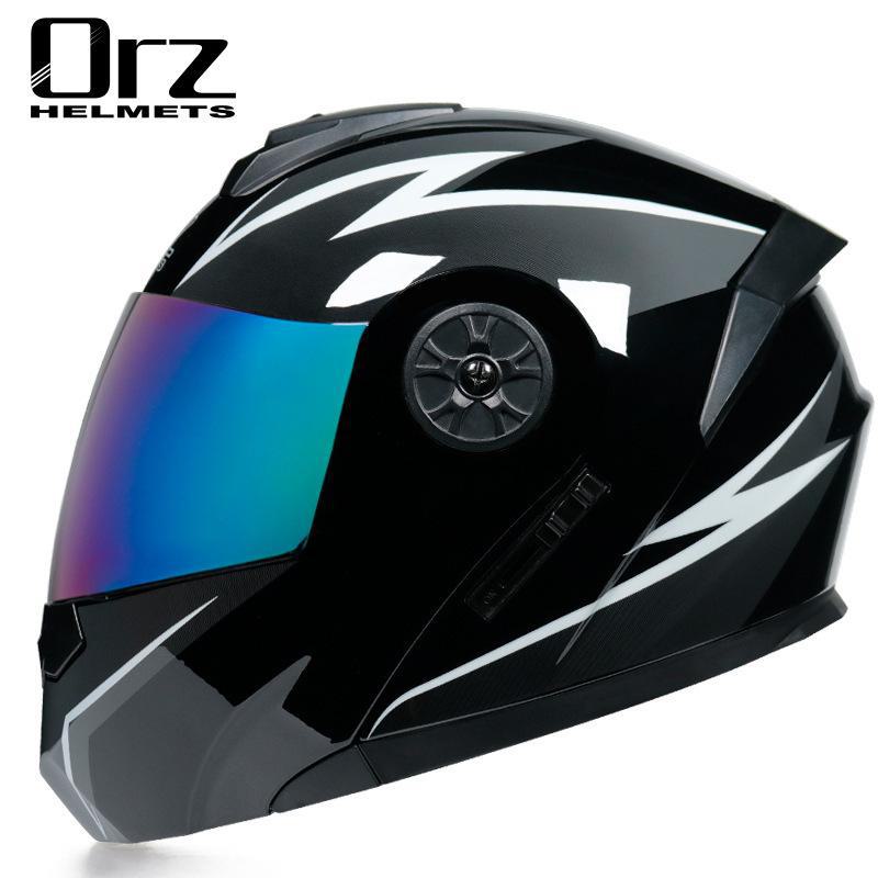 ORZ Double Lens Flip-Up Electric Car Helmet - Anti-Fog, Unisex, Four Seasons, Semi-Motorcycle