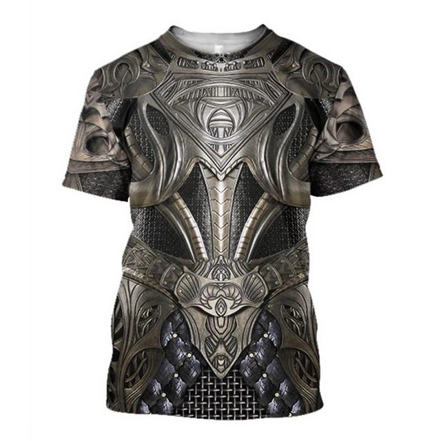 Medieval Knight Armor Men's T-shirt Tops 3D Print Tshirts Templar Knight Cosplay Short Sleeve Shirt O Neck Cool Streetwear