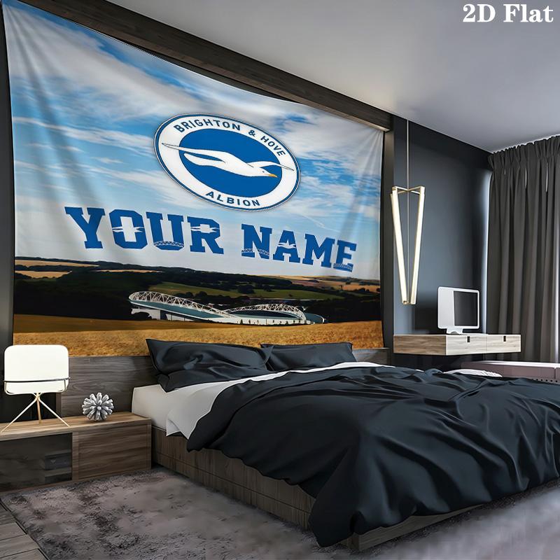 Brighton Hove Albion Custom Name Wall Tapestry Aesthetic Wall Hanging Printed Fabric Blanket Decorative Tapestries for Bedroom Living Room Home Decor