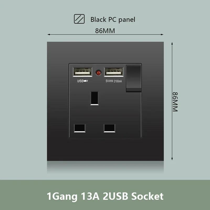 Черная настенная розетка UK 13A с USB Type C 18 Вт для быстрой зарядки, универсальная настенная розетка 220 В, электрический выключатель света