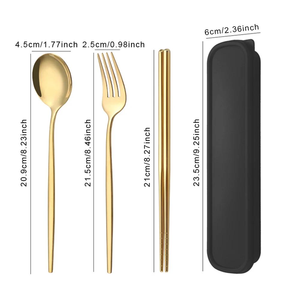 4 шт. Золотой портативный набор столовых приборов с коробкой ложка вилка палочки для еды набор из нержавеющей стали обеденная посуда кухонные принадлежности