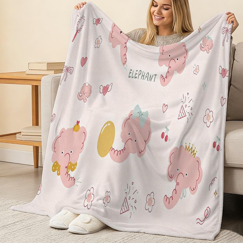 Elephant Series No-Shedding Flannel Blanket – Soft Warm Cozy Throw for Home, Napping, Movie Nights, Halloween & Christmas, Cute Home Decor