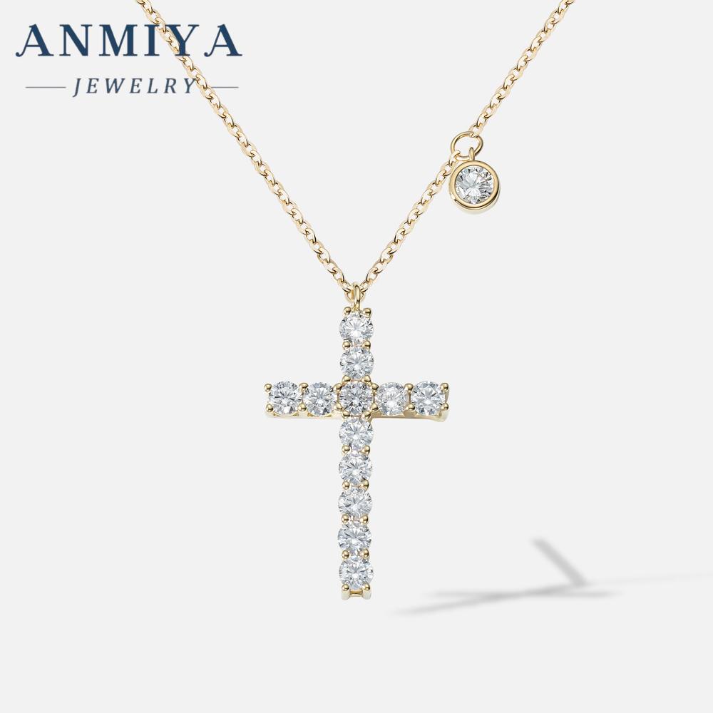 ANMIYA Trendy Fashion Plated 18K Gold Plated 925 Sterling Silver Zircon Cross Fine Pendant Necklace for Lady Gift